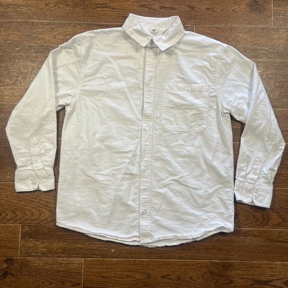 H&M Classic Oxford Button Down Shirt Youth 12 White Cotton Long Sleeve Uniform